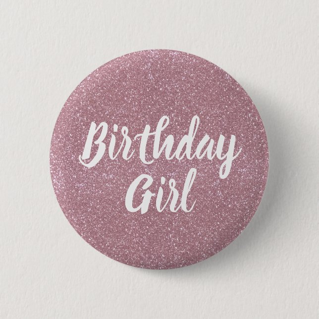 Pink Glitter Birthday Girl Button (Front)