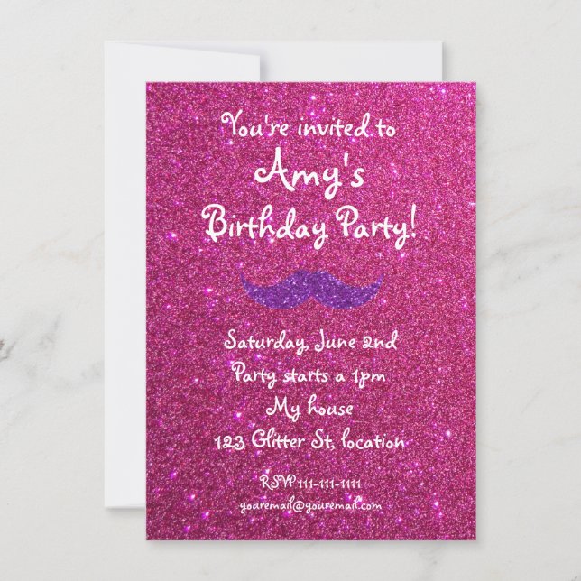 Pink glitter birthday invitation (Front)