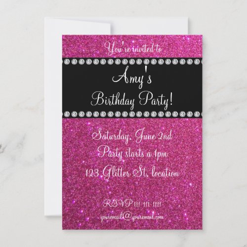 Pink glitter birthday invitation