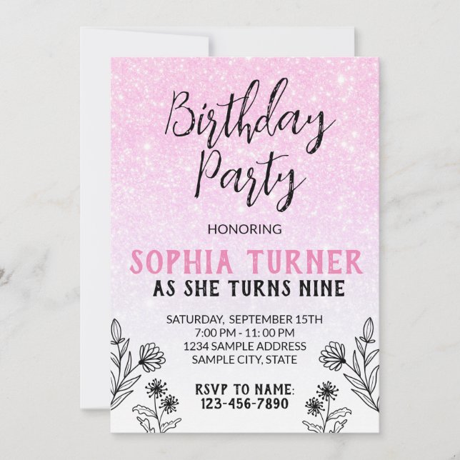 Pink Glitter - Birthday Invitation (Front)