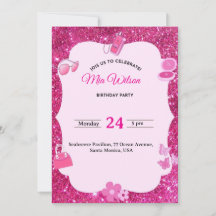 Pink Glitter Birthday Party Invitation for Girls