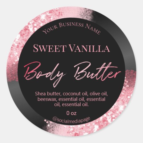 Pink Glitter Black Body Butter Labels