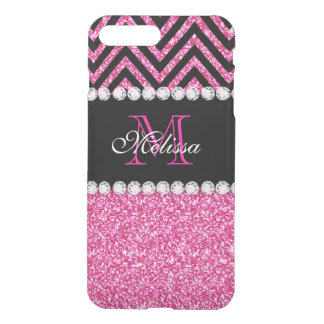 Pink Glitter Black Chevron Monogram 2 iPhone 8 Plus/7 Plus Case
