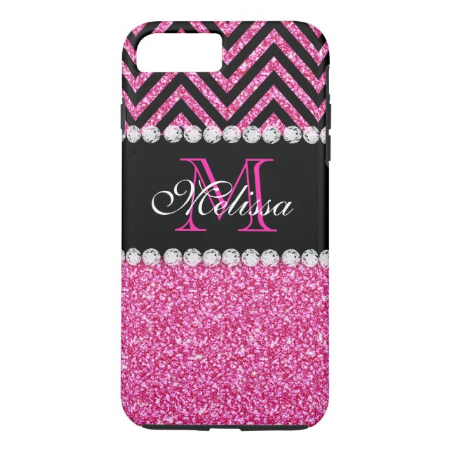 Pink Glitter Black Chevron Monogram Girly Case-Mate iPhone Case (Back)