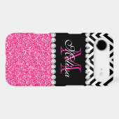 PINK GLITTER BLACK CHEVRON MONOGRAM iPod TOUCH 5G COVER (Back (Horizontal))