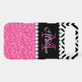 PINK GLITTER BLACK CHEVRON MONOGRAM iPod TOUCH 5G COVER (Back (Horizontal))
