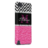PINK GLITTER BLACK CHEVRON MONOGRAM iPod TOUCH 5G COVER (Back/Right)