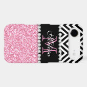 PINK GLITTER BLACK CHEVRON MONOGRAMMED Case-Mate iPhone CASE (Back (Horizontal))