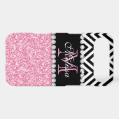 PINK GLITTER BLACK CHEVRON MONOGRAMMED Case-Mate iPhone CASE (Back (Horizontal))