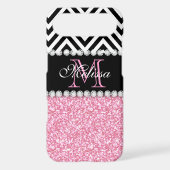 PINK GLITTER BLACK CHEVRON MONOGRAMMED Case-Mate iPhone CASE (Back)
