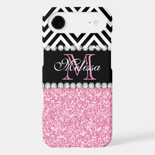 PINK GLITTER BLACK CHEVRON MONOGRAMMED Case-Mate iPhone CASE (Back)