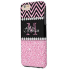 PINK GLITTER BLACK CHEVRON MONOGRAMMED