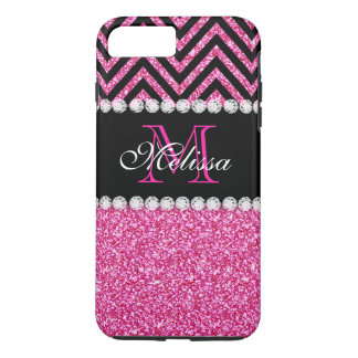 Pink Glitter Black Chevron MonogramMED iPhone 7 Plus Case
