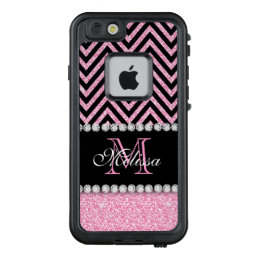 Pink Glitter Black Chevron Monogrammed LifeProof FRĒ iPhone 6/6s Case