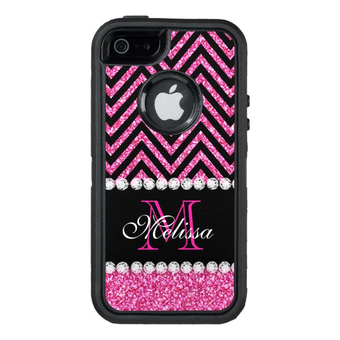 pink glitter black chevron monogrammed otterbox defender christmas iphone 5s cases