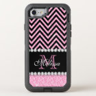 PINK GLITTER BLACK CHEVRON MONOGRAMMED