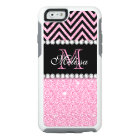 PINK GLITTER BLACK CHEVRON MONOGRAMMED