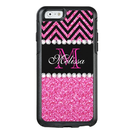 Pink Glitter Black Chevron Monogrammed Otterbox Iphone 6/6s Case