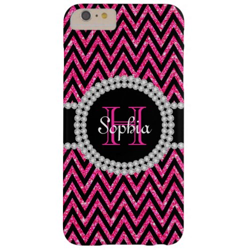 Pink Glitter Black Chevrons iPhone 6 Plus Case