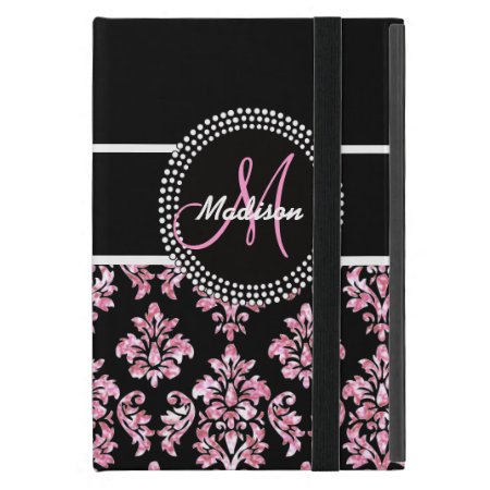 Pink Glitter Black Damask Your Monogram Cover For Ipad Mini
