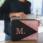 Pink Glitter Black Monogram Laptop Sleeve<br><div class="desc">Add a touch of luxury and elegance to your tech accessories with our Pink Glitter Black Monogram Laptop Sleeve. Designed for style and protection, this sleeve keeps your laptop safe while making a bold statement. Features a sleek black background adorned with a shimmering pink glitter monogram, giving it a chic...</div>