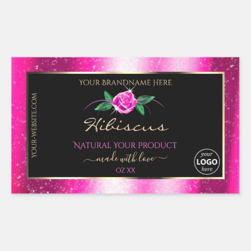 Pink Glitter Black Product Labels Floral Rose Logo