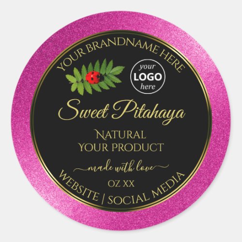 Pink Glitter Black Product Labels Gold Frame Logo