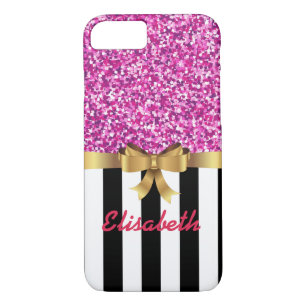 PINK GLITTER BLACk white vertical goldBOW MONOGRAM iPhone 8/7 Case