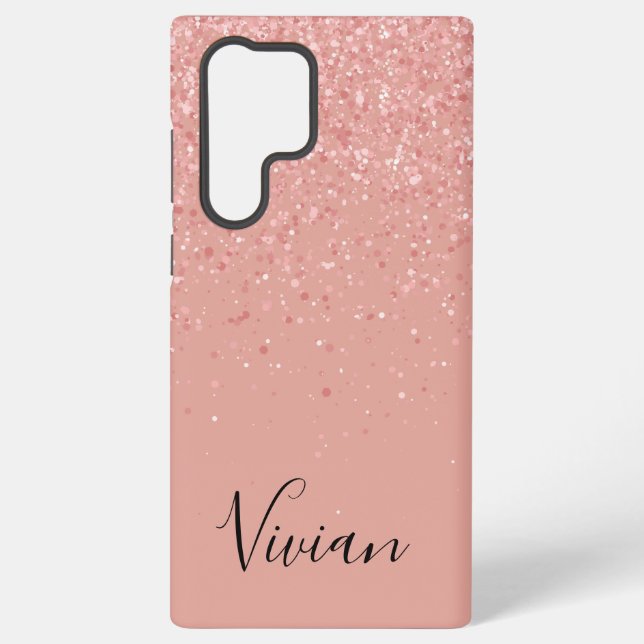 Pink Glitter Bling Glam Personalized Samsung Galaxy Case (Back)
