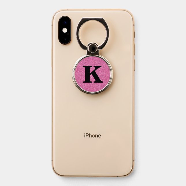 Pink Glitter Bling Monogram Initial Phone Ring Stand (On Phone)