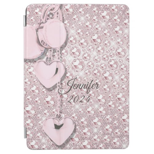 Pink Glitter Blush Drips Monogram 2024 iPad Air Cover