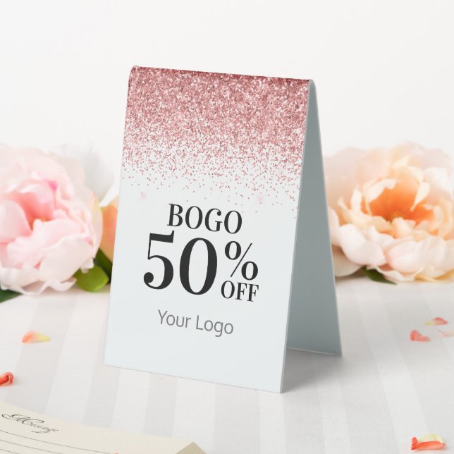 Pink Glitter BOGO 50% off Sale Table Tent (In SItu (Wedding))