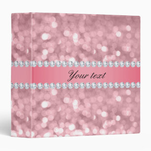 Pink Glitter Bokeh and Diamonds Personalized 3 Ring Binder