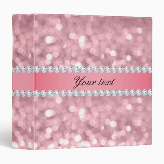 Pink Glitter Bokeh and Diamonds Personalized 3 Ring Binder