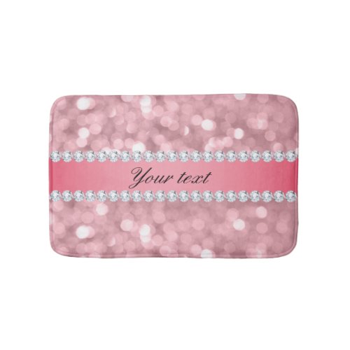 Pink Glitter Bokeh and Diamonds Personalized Bath Mat