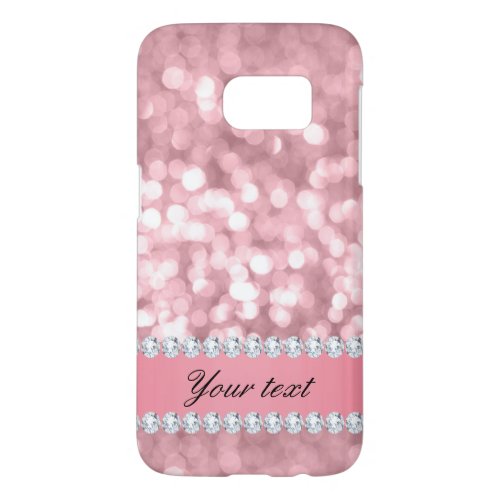 Pink Glitter Bokeh and Diamonds Personalized Samsung Galaxy S7 Case