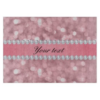Pink Glitter Bokeh And Diamonds Personalized Cutting Board by glamgoodies at Zazzle