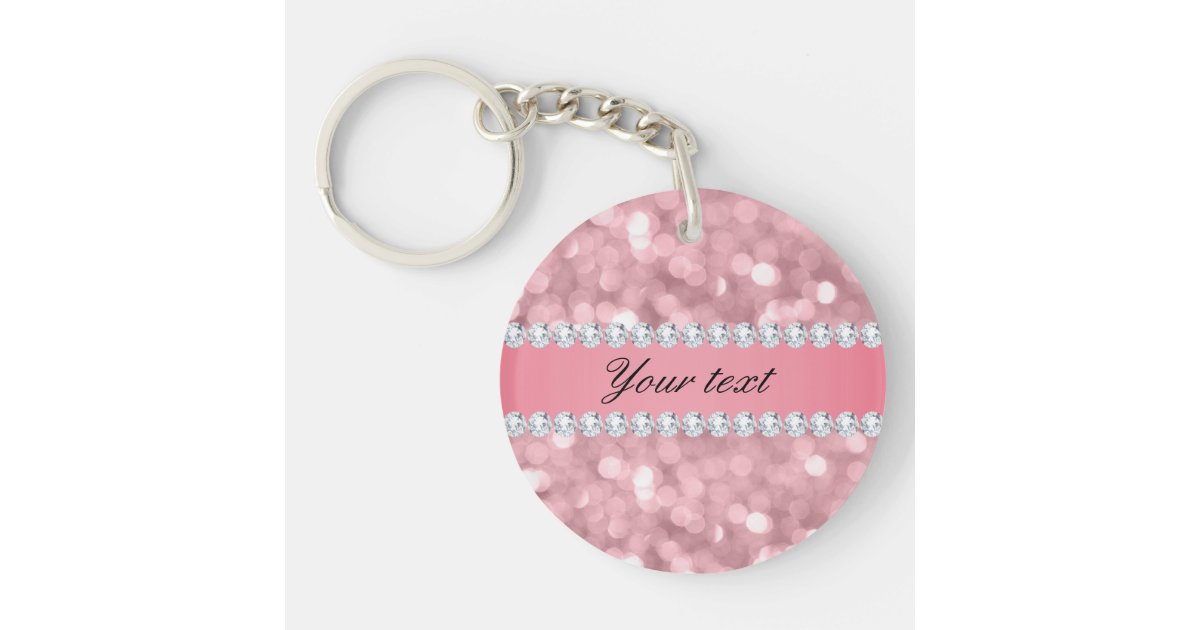 Hot Pink Glitter Bokeh Monogram Keychain