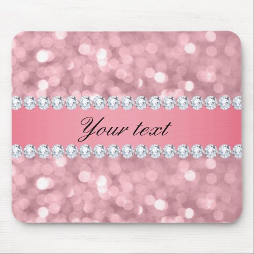 Pink Glitter Bokeh and Diamonds Personalized Mouse Pad