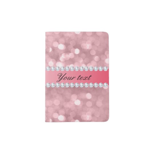 Pink Glitter Bokeh and Diamonds Personalized Passport Holder