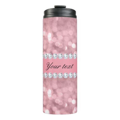 Pink Glitter Bokeh and Diamonds Personalized Thermal Tumbler