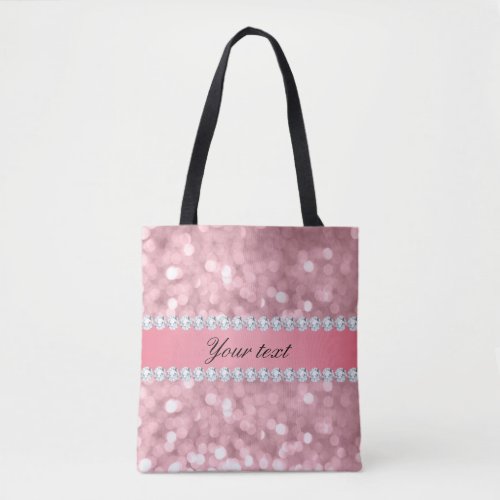 Pink Glitter Bokeh and Diamonds Personalized Tote Bag