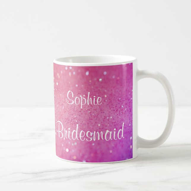 Pink Glitter Bokeh Bridesmaid (Any Name) Mug (Right)