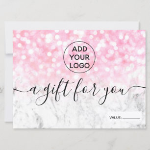 Pink glitter bokeh marble logo gift certificate