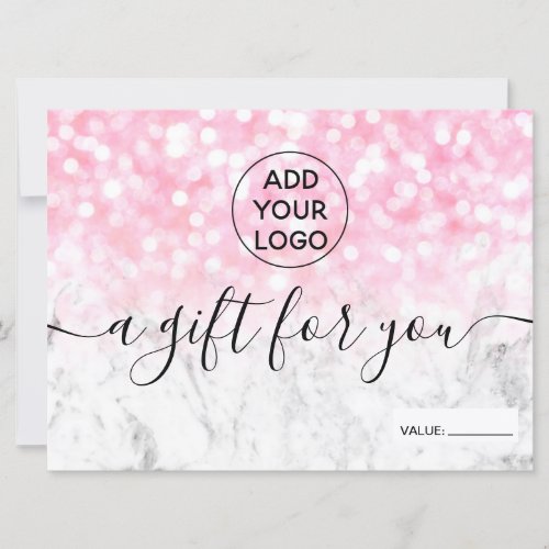 Pink glitter bokeh marble logo gift certificate