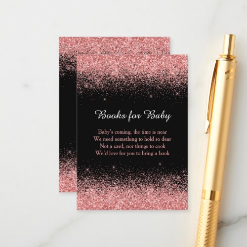 Pink Glitter Book Request for Baby Shower Enclosure Card