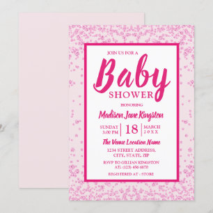 Pink Glitter Border Girly Baby Shower Invite