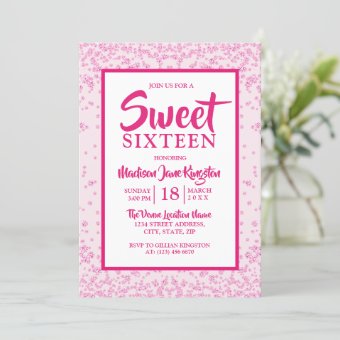 Pink Glitter Border Girly Sweet 16 Party Invite | Zazzle