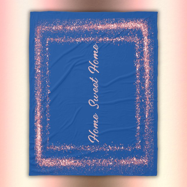 Pink Glitter border monogram on blue | Fleece Blanket (Creator Uploaded)