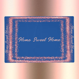 Pink Glitter border monogram on blue   Placemat